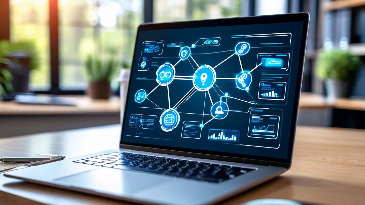 Person building a workflow on screen, fast-paced office environment